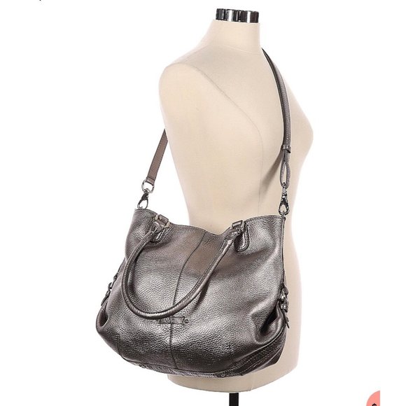 Cole Haan Silver Pebbled Leather XL Satchel Hobo Shoulder bag